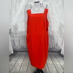 Kasper Size 18W Plus Scarlet Red Solid Red Sheath Sleeveless Dress Square Neck